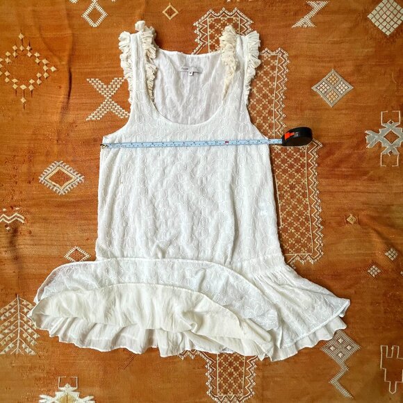 Maje White Eyelet Ruffle Trim Sleeveless Drop Waist Dress – Size M, Romantic - Picture 2 of 5